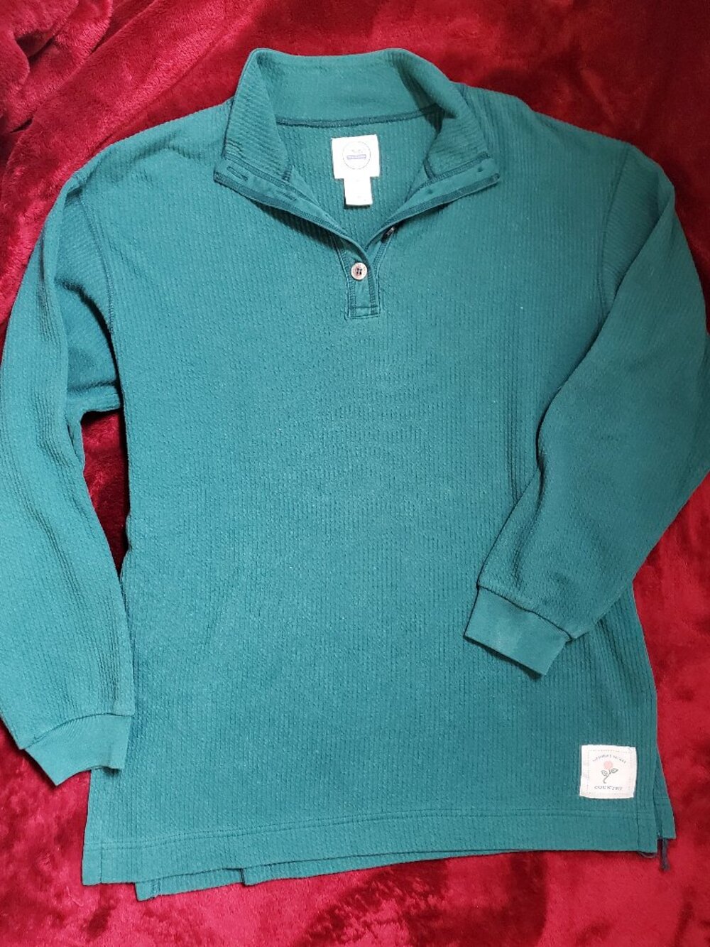 Victoria's Secret Country Green 1/4 button front Waffle Knit Collared Longsleeve
